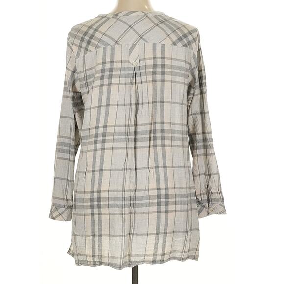 J.Jill Size XL 3/4 grey plaid sleeve button-down shirt - Picture 2 of 8